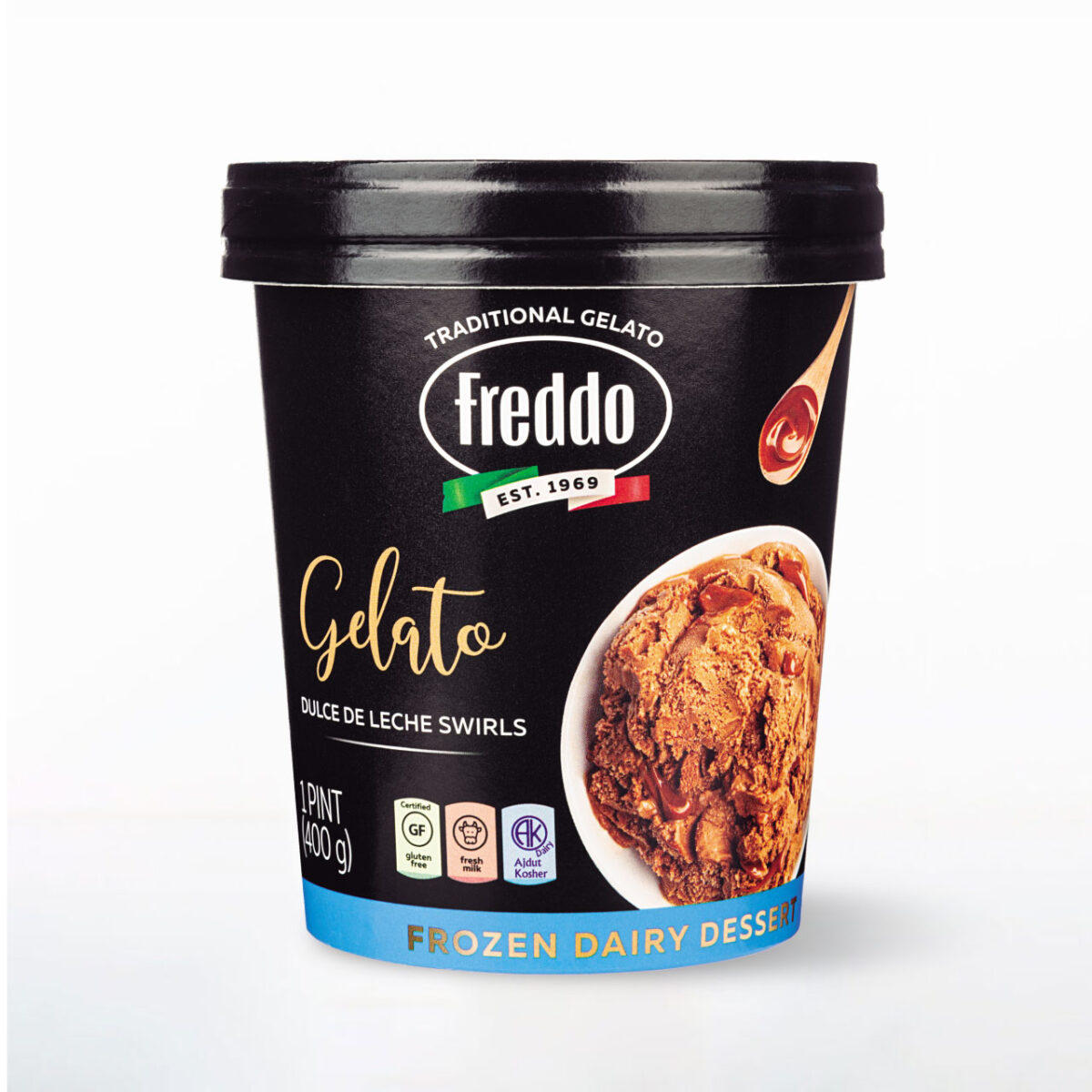 Dulce de Leche swirls Freddo Traditional Gelato