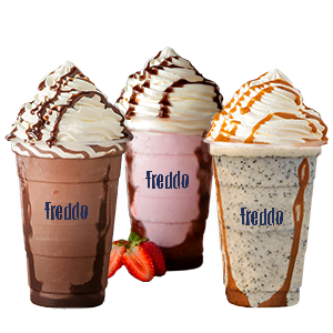 3 milkshakes covered with cream and sauce